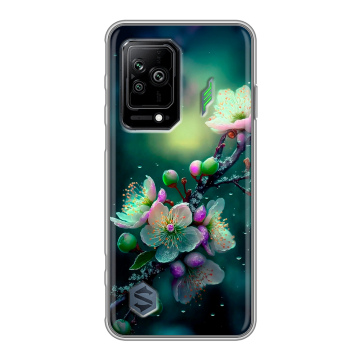 Силиконовый противоударный чехол на Xiaomi Black Shark 5 с принтом Цветы и мрамор