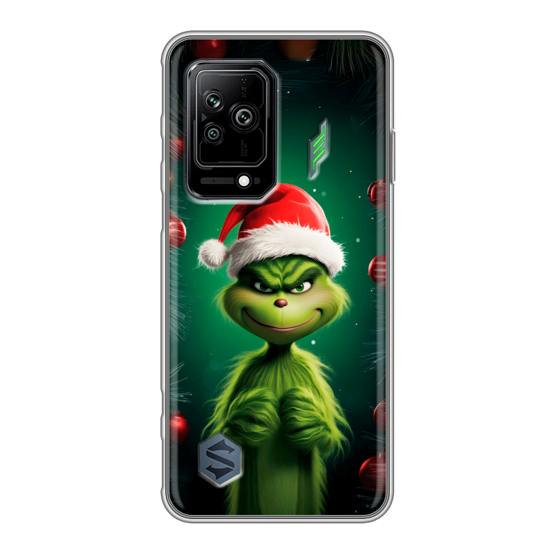 Силиконовый противоударный чехол на Xiaomi Black Shark 5 с принтом Гринч Новый год Рождество Силиконовый противоударный чехол на Xiaomi Black Shark 5 с принтом Гринч Новый год Рождество