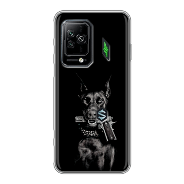 Силиконовый чехол на Xiaomi Black Shark 5 Pro с принтом Доберман и пистолет Силиконовый чехол на Xiaomi Black Shark 5 Pro с принтом Доберман и пистолет
