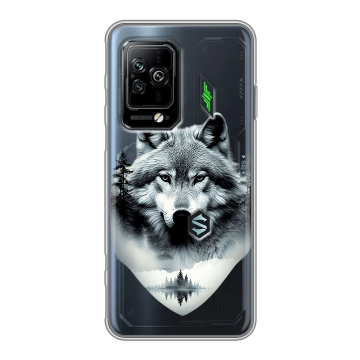 Силиконовый чехол на Xiaomi Black Shark 5 Pro с принтом Волк в лесу Силиконовый чехол на Xiaomi Black Shark 5 Pro с принтом Волк в лесу