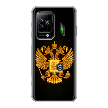 Силиконовый чехол на Xiaomi Black Shark 5 Pro с принтом Герб России желтый Силиконовый чехол на Xiaomi Black Shark 5 Pro с принтом Герб России желтый