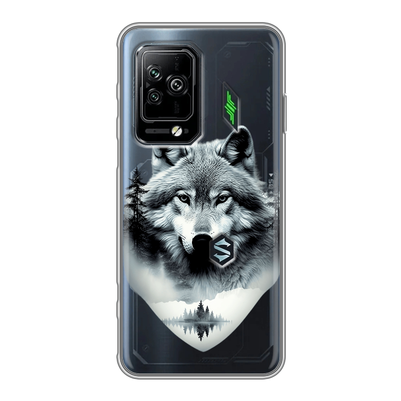 Силиконовый чехол на Xiaomi Black Shark 5 Pro с принтом Волк в лесу Силиконовый чехол на Xiaomi Black Shark 5 Pro с принтом Волк в лесу