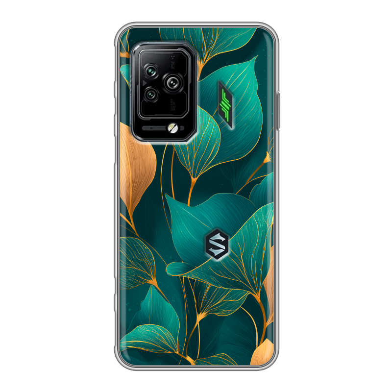 Силиконовый чехол на Xiaomi Black Shark 5 Pro с принтом Листья и золото Силиконовый чехол на Xiaomi Black Shark 5 Pro с принтом Листья и золото