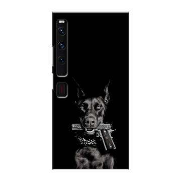 Пластиковый чехол на Huawei Mate Xs 2 с принтом Доберман и пистолет