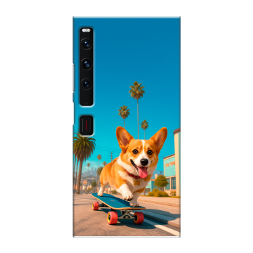 Пластиковый чехол на Huawei Mate Xs 2 с принтом Корги на скейте