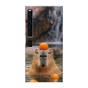 Пластиковый чехол на Huawei Mate Xs 2 с принтом Капибара с апельсином