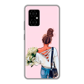 Силиконовый чехол на Xiaomi Poco M4 5G с принтом Девушка и букет Силиконовый чехол на Xiaomi Poco M4 5G с принтом Девушка и букет