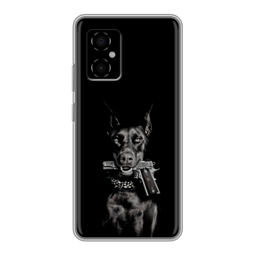 Силиконовый чехол на Xiaomi Poco M4 5G с принтом Доберман и пистолет Силиконовый чехол на Xiaomi Poco M4 5G с принтом Доберман и пистолет