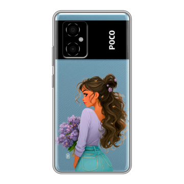 Силиконовый чехол на Xiaomi Poco M4 5G с принтом девушка цветы