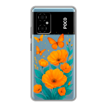 Силиконовый чехол на Xiaomi Poco M4 5G с принтом цветы бабочки