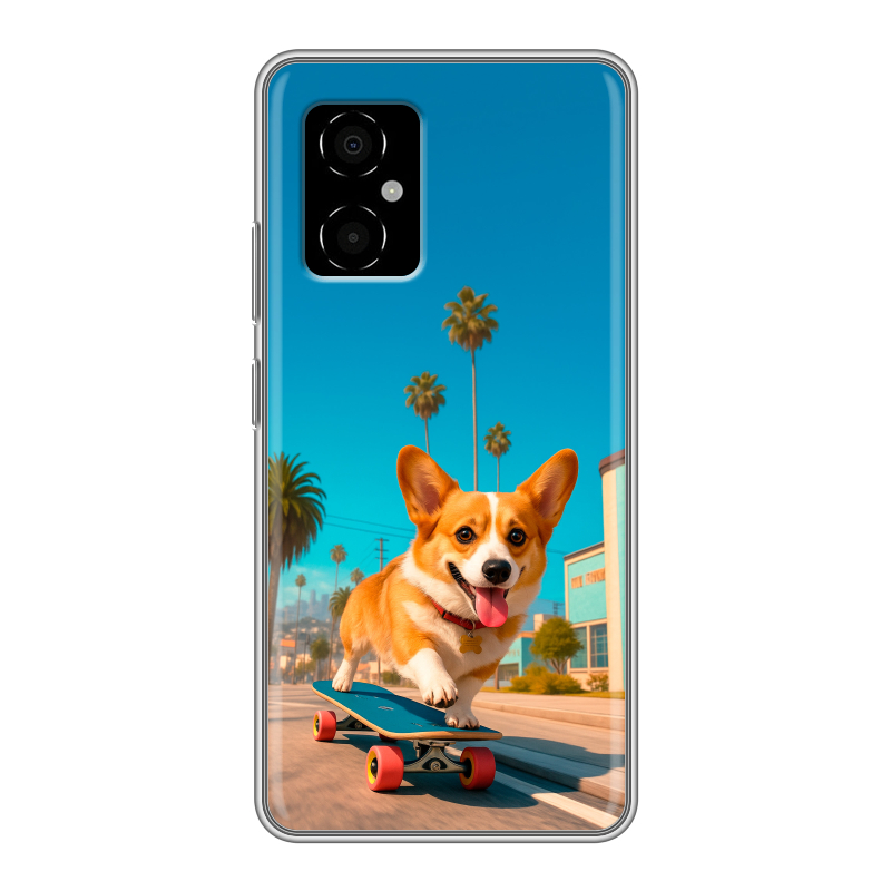 Силиконовый противоударный чехол на Xiaomi Poco M4 5G с принтом Корги на скейте Силиконовый противоударный чехол на Xiaomi Poco M4 5G с принтом Корги на скейте