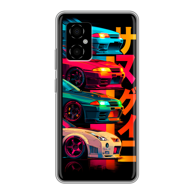 Силиконовый чехол на Xiaomi Poco M4 5G с принтом Гоночные машины Силиконовый чехол на Xiaomi Poco M4 5G с принтом Гоночные машины