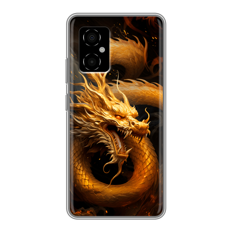 Силиконовый противоударный чехол на Xiaomi Poco M4 5G с принтом Золотой дракон Силиконовый противоударный чехол на Xiaomi Poco M4 5G с принтом Золотой дракон