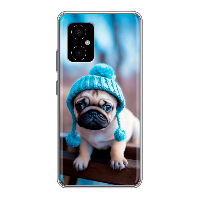 Силиконовый противоударный чехол на Xiaomi Poco M4 5G с принтом Мопс в шапке Силиконовый противоударный чехол на Xiaomi Poco M4 5G с принтом Мопс в шапке
