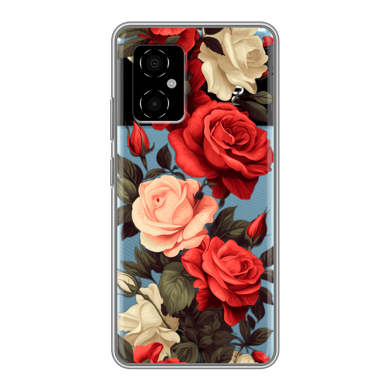 Силиконовый противоударный чехол на Xiaomi Poco M4 5G с принтом Розы Силиконовый противоударный чехол на Xiaomi Poco M4 5G с принтом Розы