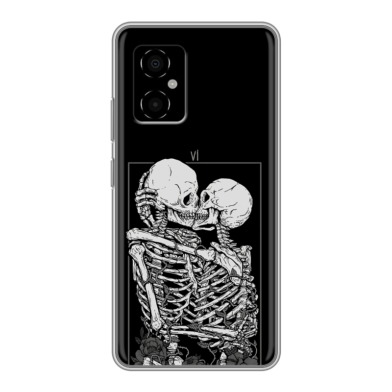 Силиконовый противоударный чехол на Xiaomi Poco M4 5G с принтом Поцелуй скелетов Силиконовый противоударный чехол на Xiaomi Poco M4 5G с принтом Поцелуй скелетов