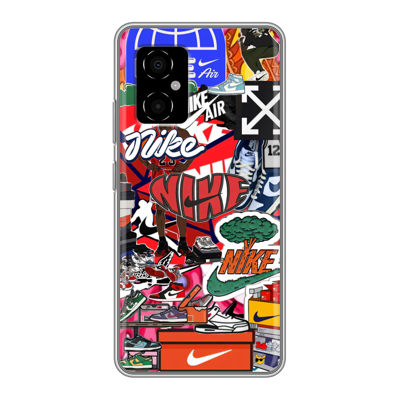 Силиконовый чехол на Xiaomi Poco M4 5G с принтом Найк Nike яркий Силиконовый чехол на Xiaomi Poco M4 5G с принтом Найк Nike яркий