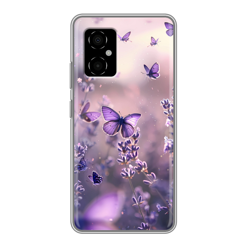 Силиконовый чехол на Xiaomi Poco M4 5G с принтом бабочки и лаванда Силиконовый чехол на Xiaomi Poco M4 5G с принтом бабочки и лаванда