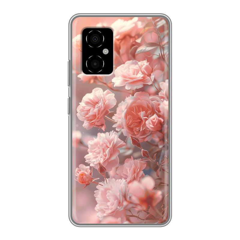 Силиконовый противоударный чехол на Xiaomi Poco M4 5G с принтом Розовые розы Силиконовый противоударный чехол на Xiaomi Poco M4 5G с принтом Розовые розы