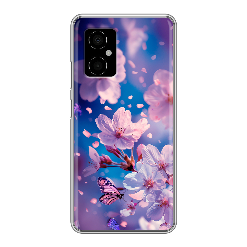 Силиконовый противоударный чехол на Xiaomi Poco M4 5G с принтом цветы бабочки Силиконовый противоударный чехол на Xiaomi Poco M4 5G с принтом цветы бабочки