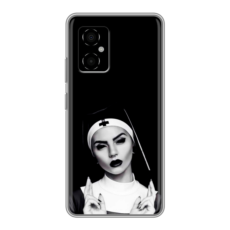 Силиконовый противоударный чехол на Xiaomi Poco M4 5G с принтом монашка Силиконовый противоударный чехол на Xiaomi Poco M4 5G с принтом монашка