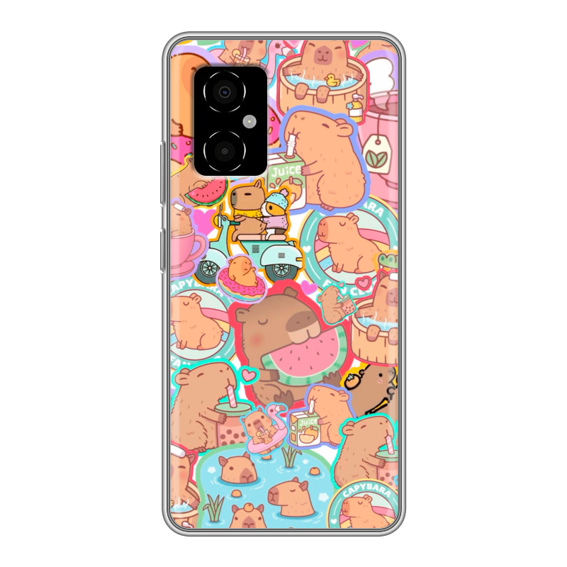 Силиконовый противоударный чехол на Xiaomi Poco M4 5G с принтом капибары Силиконовый противоударный чехол на Xiaomi Poco M4 5G с принтом капибары