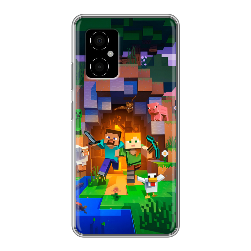 Силиконовый чехол на Xiaomi Poco M4 5G с принтом Майнкрафт Minecraft Силиконовый чехол на Xiaomi Poco M4 5G с принтом Майнкрафт Minecraft