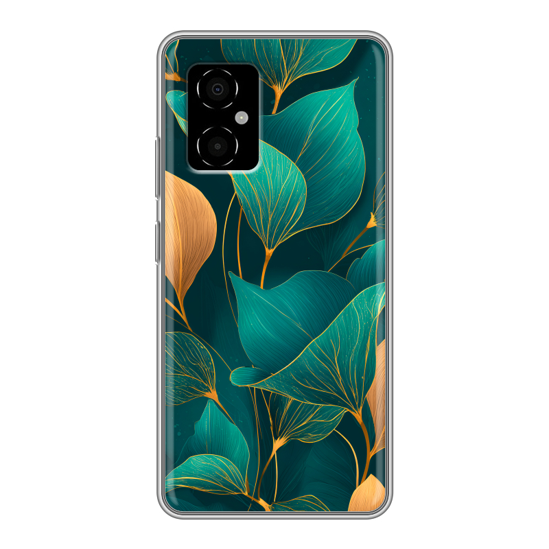 Силиконовый чехол на Xiaomi Poco M4 5G с принтом Листья и золото Силиконовый чехол на Xiaomi Poco M4 5G с принтом Листья и золото