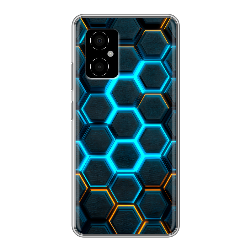 Силиконовый противоударный чехол на Xiaomi Poco M4 5G с принтом Неоновые соты Силиконовый противоударный чехол на Xiaomi Poco M4 5G с принтом Неоновые соты