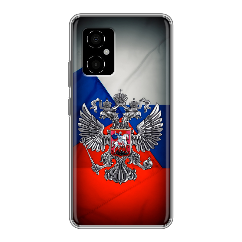 Силиконовый противоударный чехол на Xiaomi Poco M4 5G с принтом Флаг России Силиконовый противоударный чехол на Xiaomi Poco M4 5G с принтом Флаг России