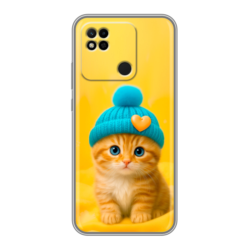 Силиконовый чехол на Xiaomi Redmi 10A с принтом Котенок в шапке Силиконовый чехол на Xiaomi Redmi 10A с принтом Котенок в шапке