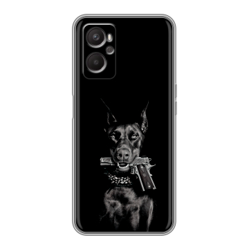 Силиконовый чехол на OPPO A96 с принтом Доберман и пистолет Силиконовый чехол на OPPO A96 с принтом Доберман и пистолет