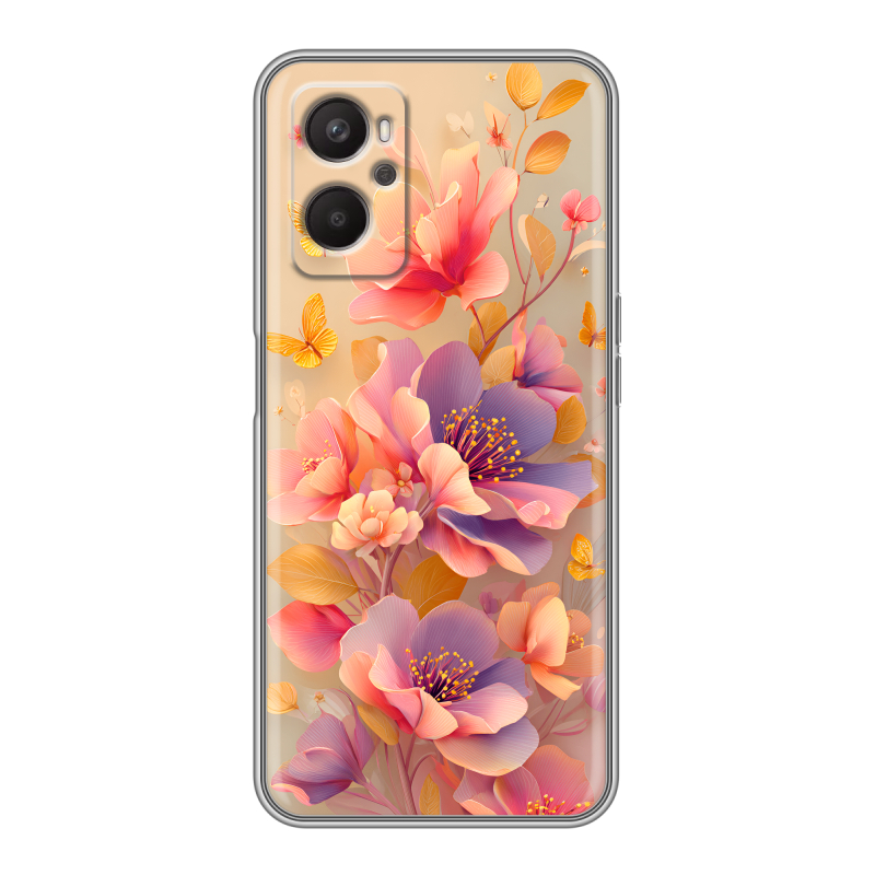 Силиконовый чехол на OPPO A96 с принтом Цветы и бабочки Силиконовый чехол на OPPO A96 с принтом Цветы и бабочки