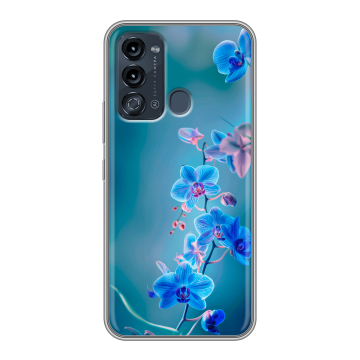 Силиконовый чехол на Itel Vision 3 с принтом Голубые цветы Силиконовый чехол на Itel Vision 3 с принтом Голубые цветы