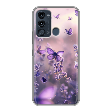 Силиконовый чехол на Itel Vision 3 с принтом бабочки и лаванда Силиконовый чехол на Itel Vision 3 с принтом бабочки и лаванда