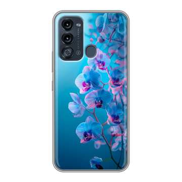 Силиконовый чехол на Itel Vision 3 с принтом голубые орхидеи Силиконовый чехол на Itel Vision 3 с принтом голубые орхидеи