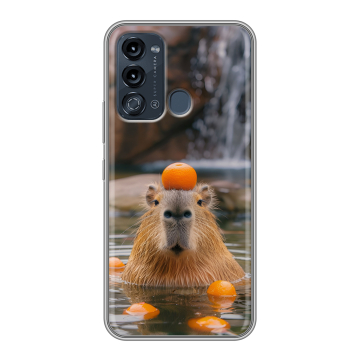Силиконовый чехол на Itel Vision 3 с принтом Капибара с апельсином Силиконовый чехол на Itel Vision 3 с принтом Капибара с апельсином