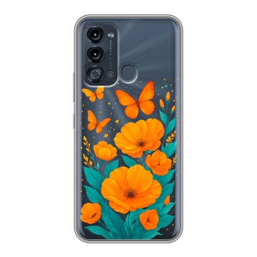 Силиконовый чехол на Itel Vision 3 с принтом цветы бабочки Силиконовый чехол на Itel Vision 3 с принтом цветы бабочки