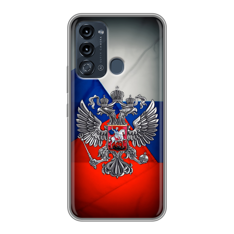 Силиконовый противоударный чехол на Itel Vision 3 с принтом Флаг России Силиконовый противоударный чехол на Itel Vision 3 с принтом Флаг России