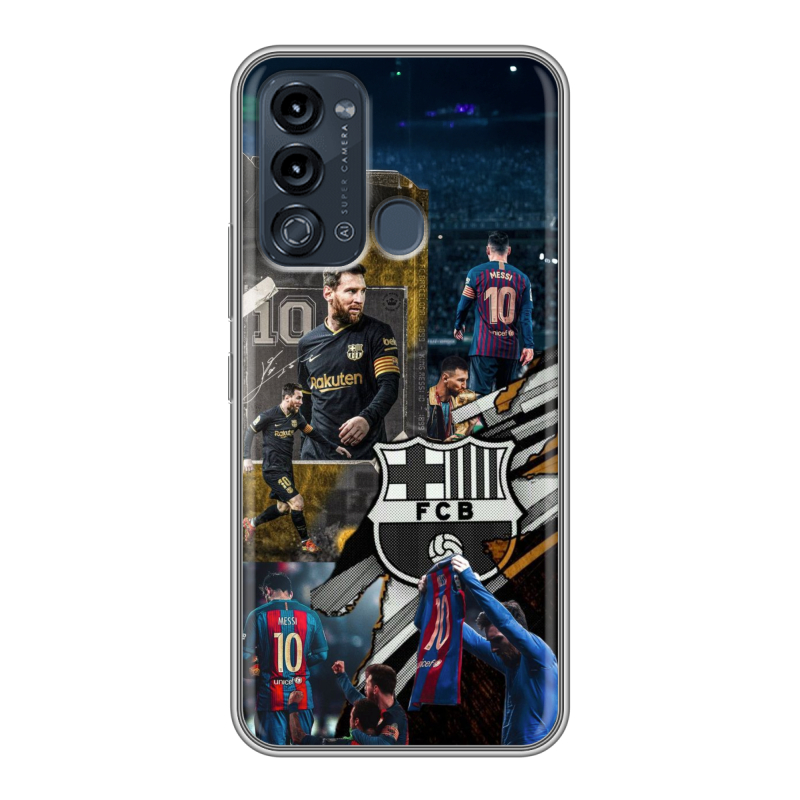 Силиконовый противоударный чехол на Itel Vision 3 с принтом Messi Barcelona Силиконовый противоударный чехол на Itel Vision 3 с принтом Messi Barcelona
