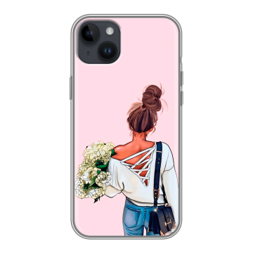 Силиконовый чехол на Iphone 14 Plus с принтом Девушка и букет