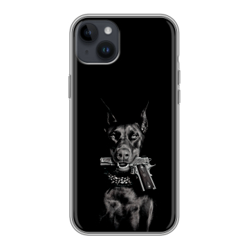 Силиконовый чехол на Iphone 14 Plus с принтом Доберман и пистолет