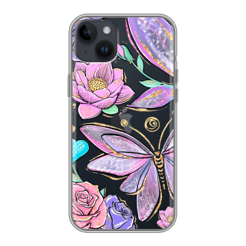 Силиконовый чехол на Iphone 14 Plus с принтом Бабочки и цветы Силиконовый чехол на Iphone 14 Plus с принтом Бабочки и цветы