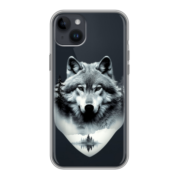 Силиконовый чехол на Iphone 14 Plus с принтом Волк в лесу Силиконовый чехол на Iphone 14 Plus с принтом Волк в лесу