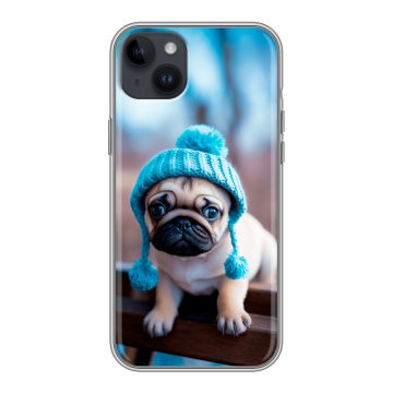 Силиконовый чехол на Iphone 14 Plus с принтом Мопс в шапке
