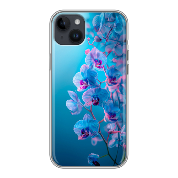Силиконовый чехол на Iphone 14 Plus с принтом голубые орхидеи Силиконовый чехол на Iphone 14 Plus с принтом голубые орхидеи