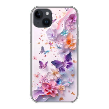 Силиконовый чехол на Iphone 14 Plus с принтом цветы бабочки Силиконовый чехол на Iphone 14 Plus с принтом цветы бабочки