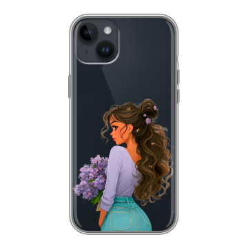 Силиконовый чехол на Iphone 14 Plus с принтом девушка цветы Силиконовый чехол на Iphone 14 Plus с принтом девушка цветы