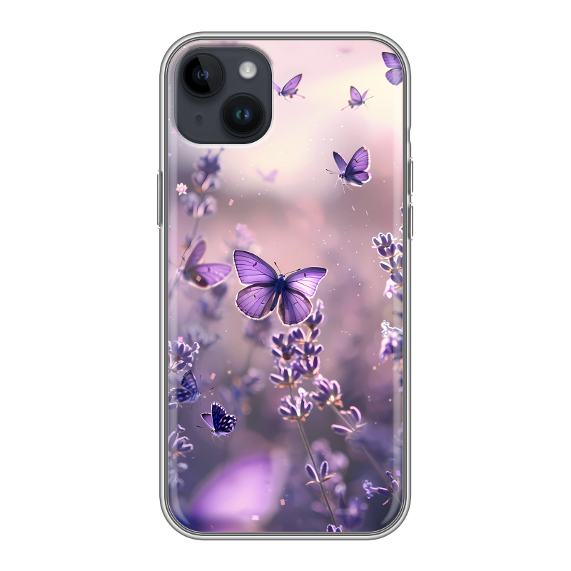 Силиконовый чехол на Iphone 14 Plus с принтом бабочки и лаванда Силиконовый чехол на Iphone 14 Plus с принтом бабочки и лаванда