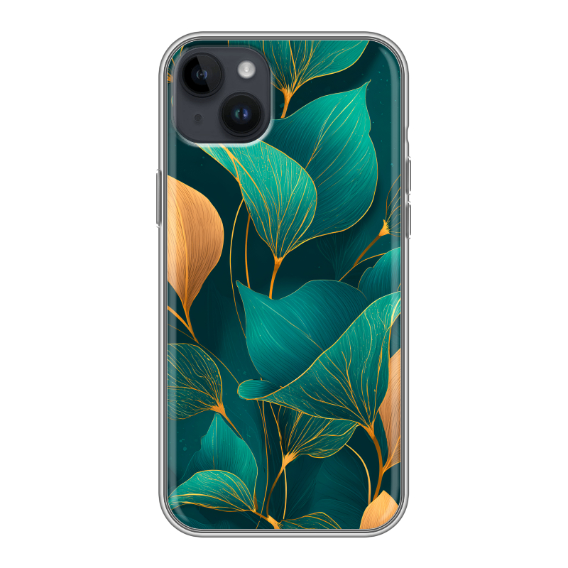 Силиконовый чехол на Iphone 14 Plus с принтом Листья и золото Силиконовый чехол на Iphone 14 Plus с принтом Листья и золото